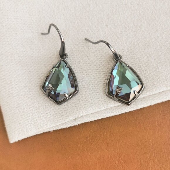 Alicia Bonnie Miley Gunmetal Black Light Gray Dichroic Glass Drop Earrings Trend - Picture 3 of 4